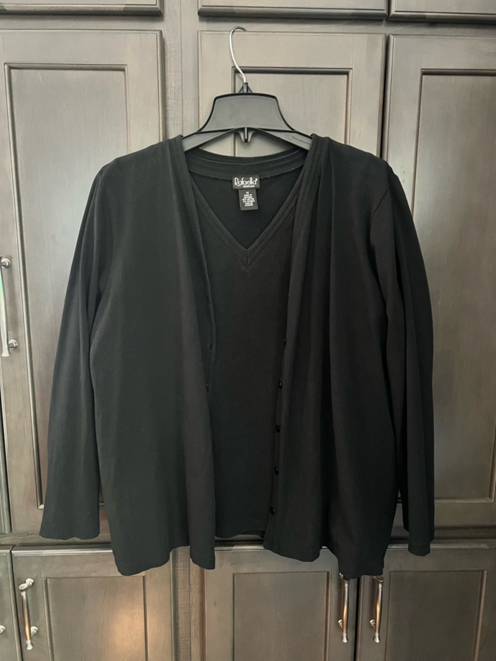 Rafaella Women’s 1X Black Cardigan & V-Neck Sleeveless Top Set Cotton Blend